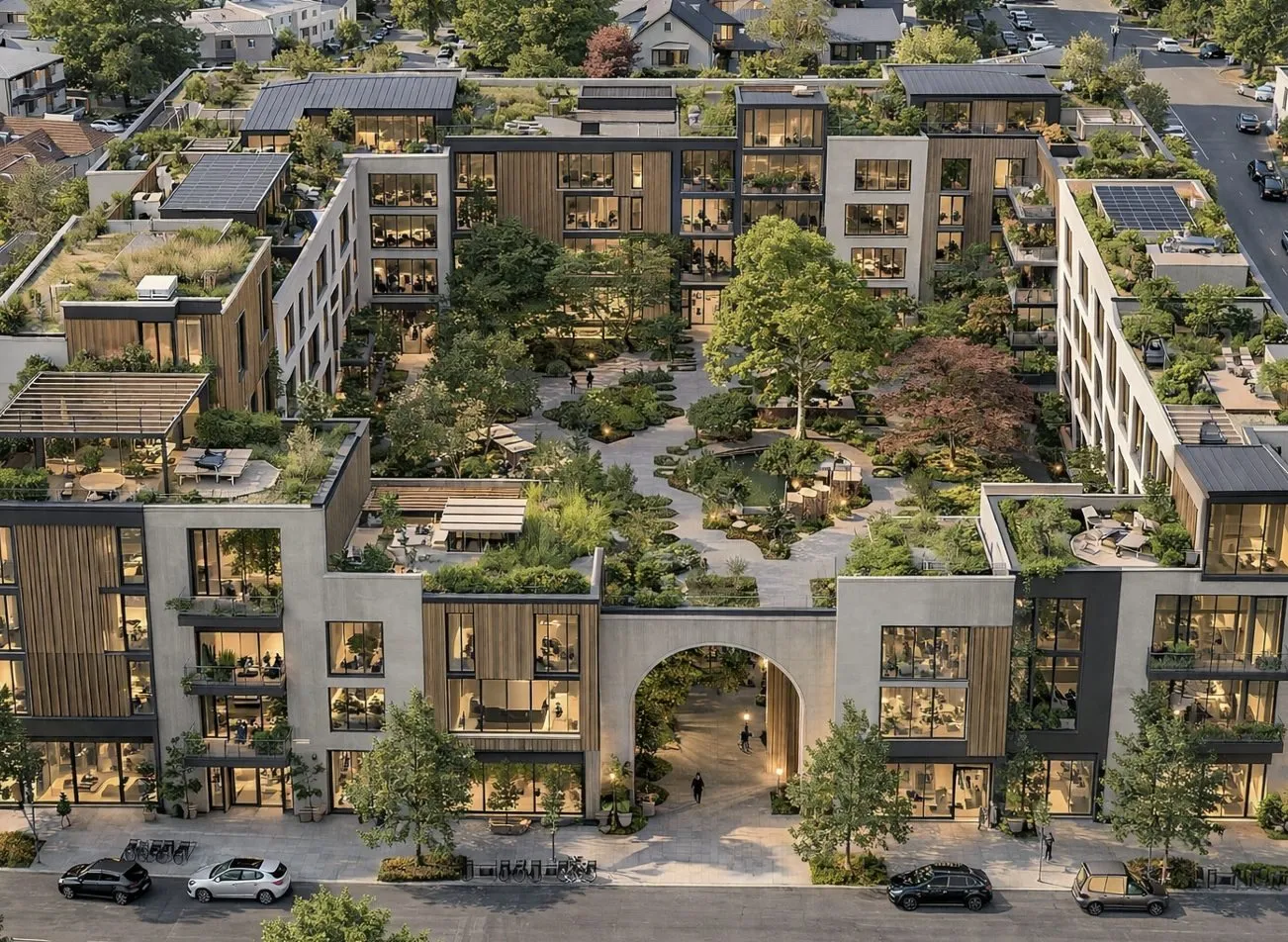 The first courtyard block from above.