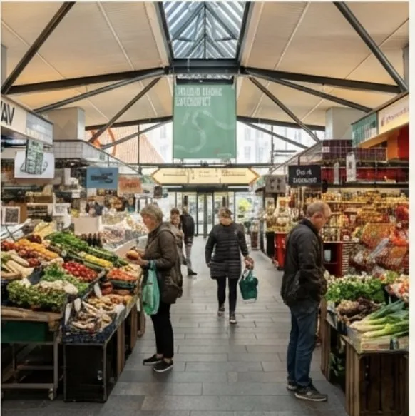 Inside a Copenhagen market hall.